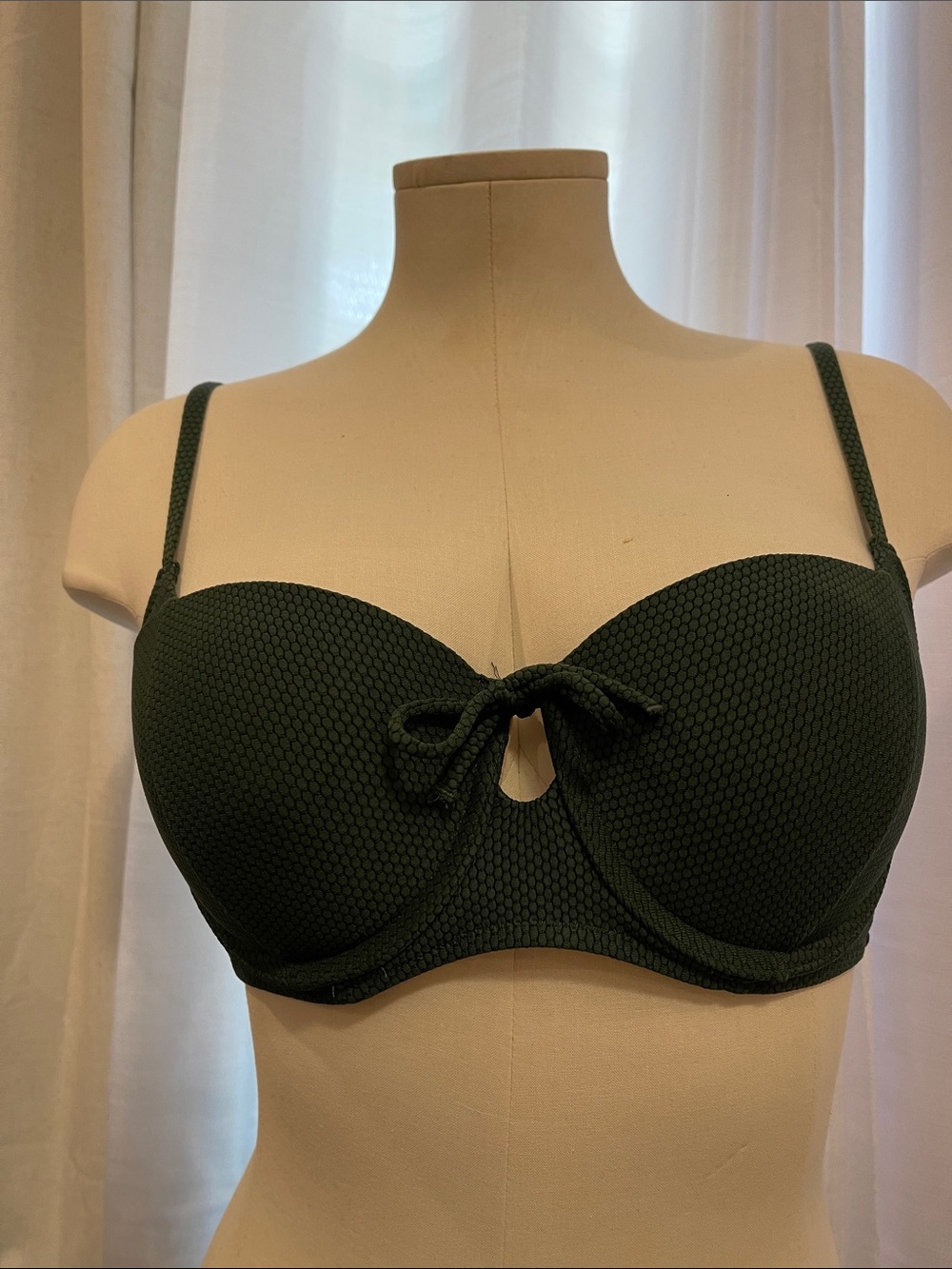 Shade & Shore Dark Green Textured Underwire Bikini Top with Center Bow